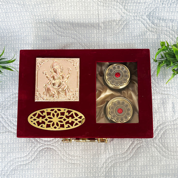 Decorative Containers and a Velvet Dry Fruit Box with a Gold Lakshmi Plate