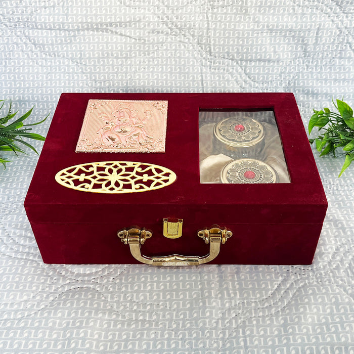 Decorative Containers and a Velvet Dry Fruit Box with a Gold Lakshmi Plate