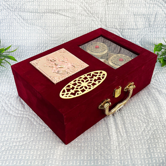 Decorative Containers and a Velvet Dry Fruit Box with a Gold Lakshmi Plate