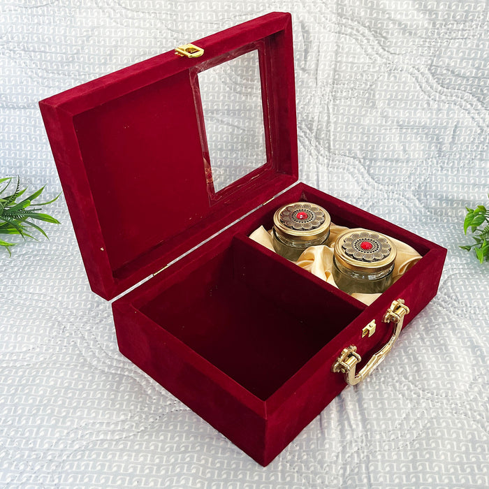 Decorative Containers and a Velvet Dry Fruit Box with a Gold Lakshmi Plate
