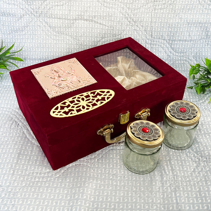 Decorative Containers and a Velvet Dry Fruit Box with a Gold Lakshmi Plate
