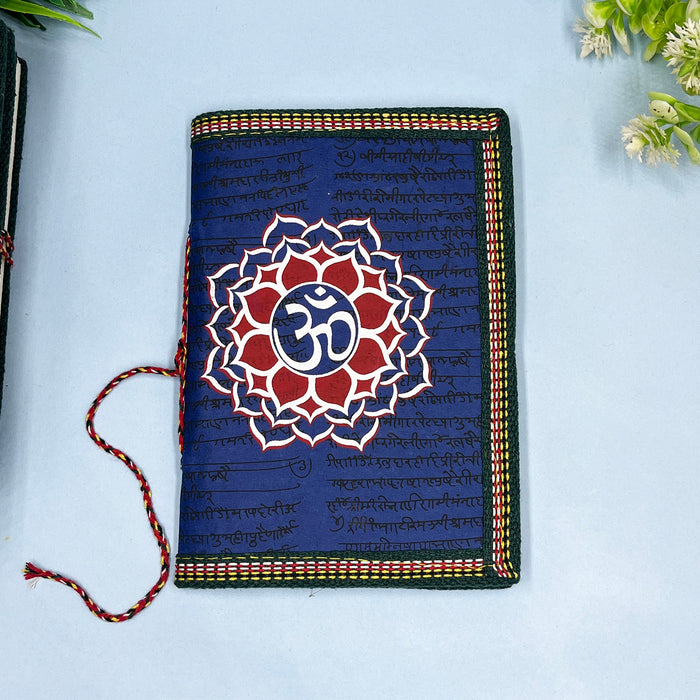 Blue Color Handmade Cotton Paper Diary with Om Symbol - Perfect for Meditation and Journaling