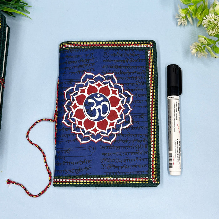 Blue Color Handmade Cotton Paper Diary with Om Symbol - Perfect for Meditation and Journaling