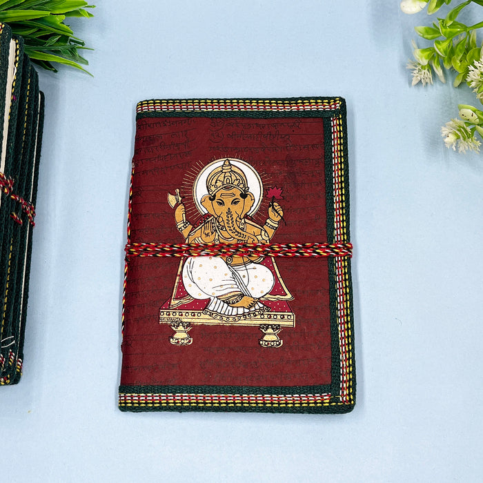 Handmade Cotton Paper Diary with Lord Ganesha Print | Journal for Writing & Gifting