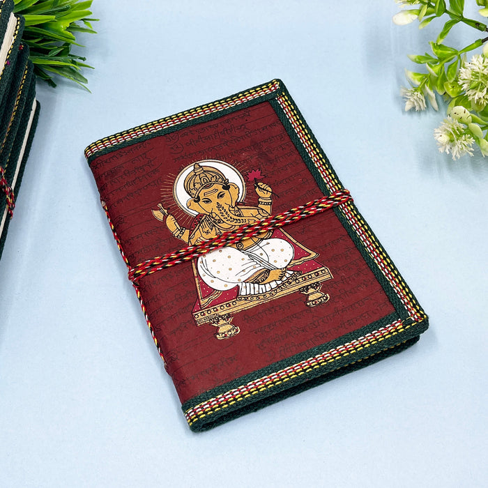 Handmade Cotton Paper Diary with Lord Ganesha Print | Journal for Writing & Gifting