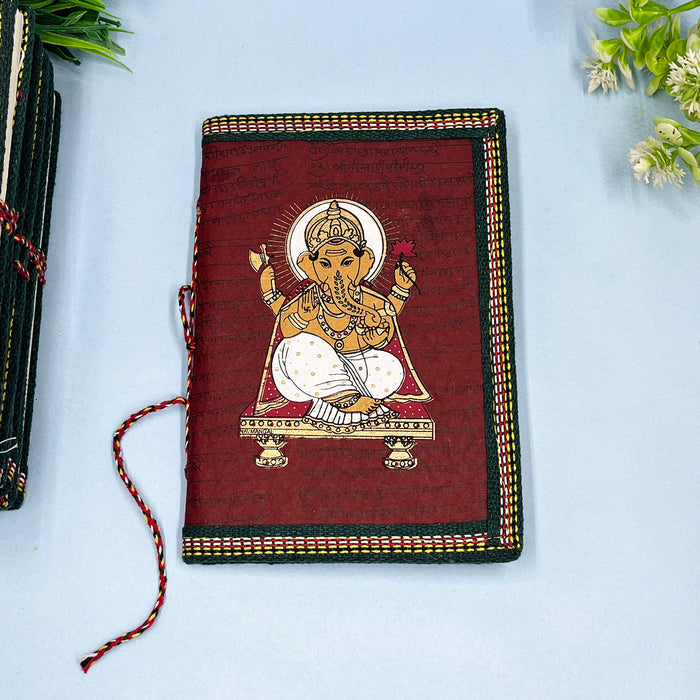 Handmade Cotton Paper Diary with Lord Ganesha Print | Journal for Writing & Gifting