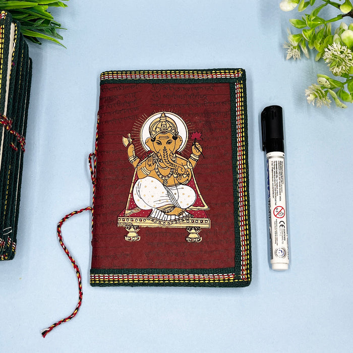 Handmade Cotton Paper Diary with Lord Ganesha Print | Journal for Writing & Gifting