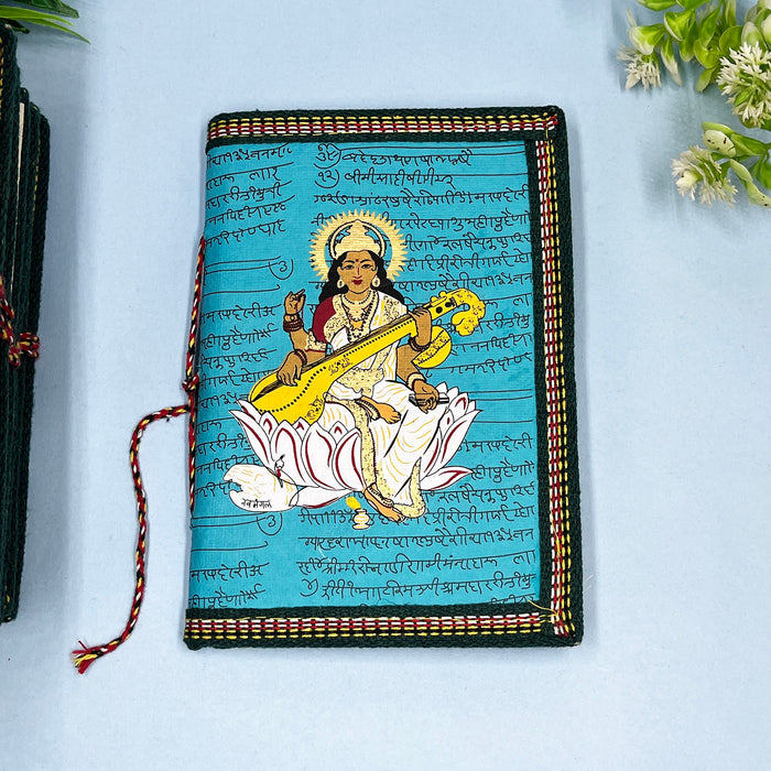 Handcrafted cotton paper diary with Saraswati design for journaling