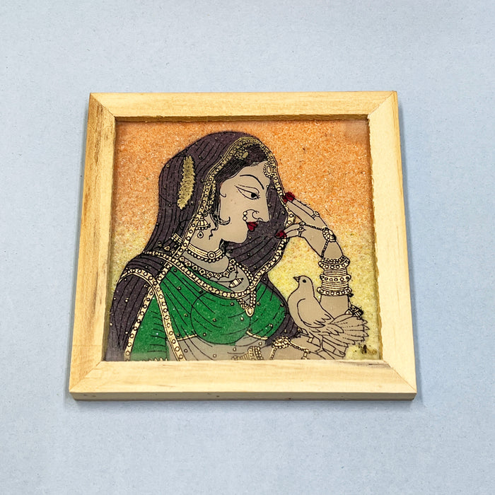 Elegant Wooden Coaster Set with Vibrant Traditional Prints