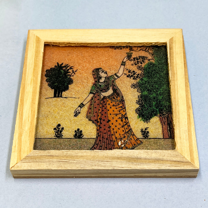 Elegant Wooden Tea Coaster Set with Traditional Artwork