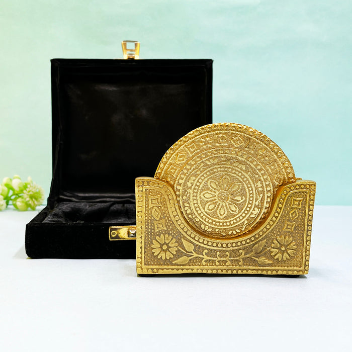Elegant Metal Tea Coaster Set with Traditional Design