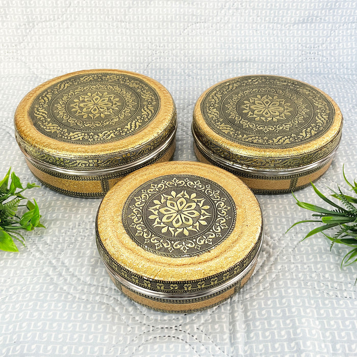 Set of 3 Decorative Meenakari Metal Storage Boxes – Ideal for Papad Snacks