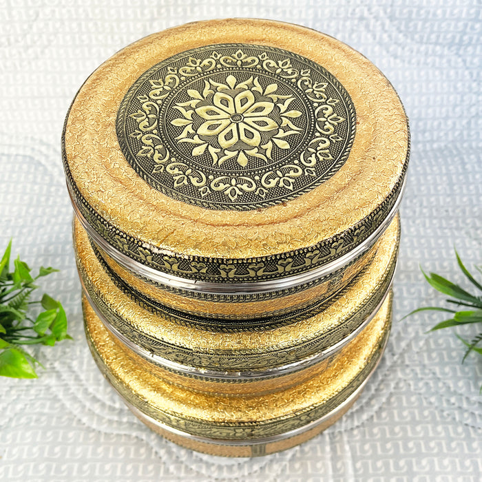 Set of 3 Decorative Meenakari Metal Storage Boxes – Ideal for Papad Snacks