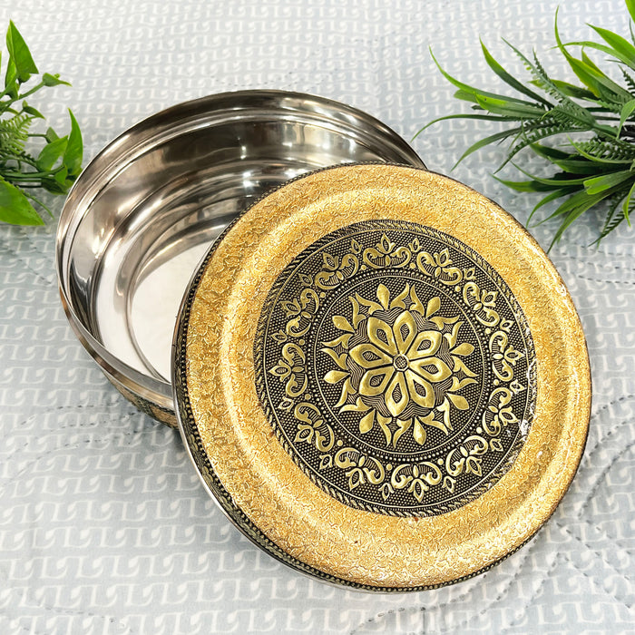 Set of 3 Decorative Meenakari Metal Storage Boxes – Ideal for Papad Snacks