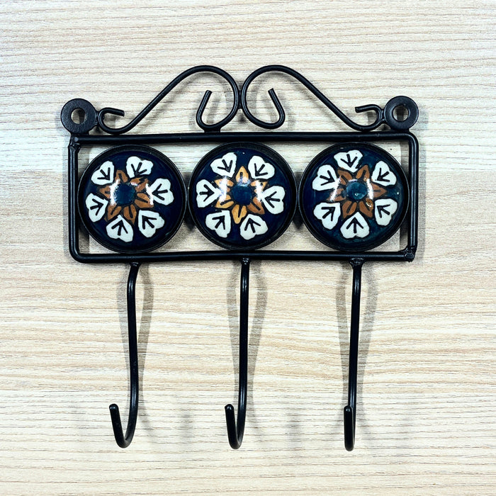 Triple Hook Ceramic & Iron Key Holder