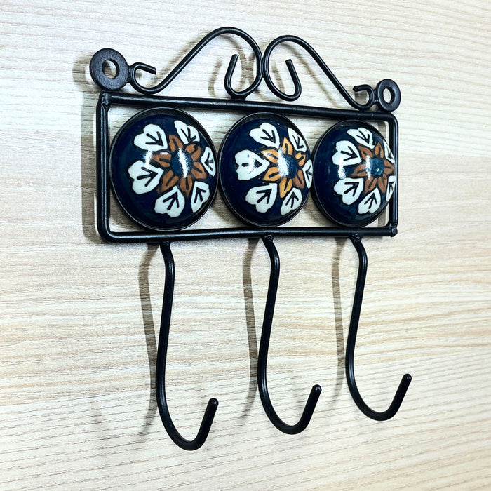 Triple Hook Ceramic & Iron Key Holder
