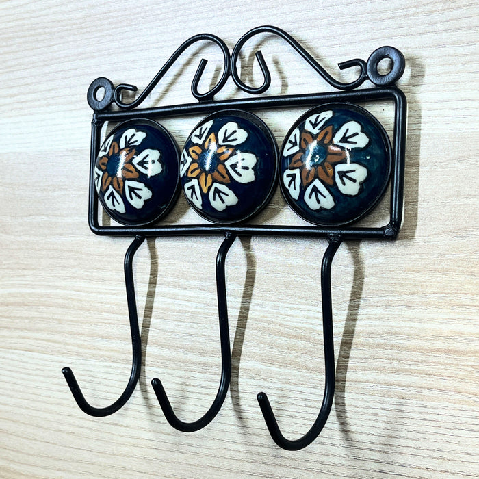 Triple Hook Ceramic & Iron Key Holder
