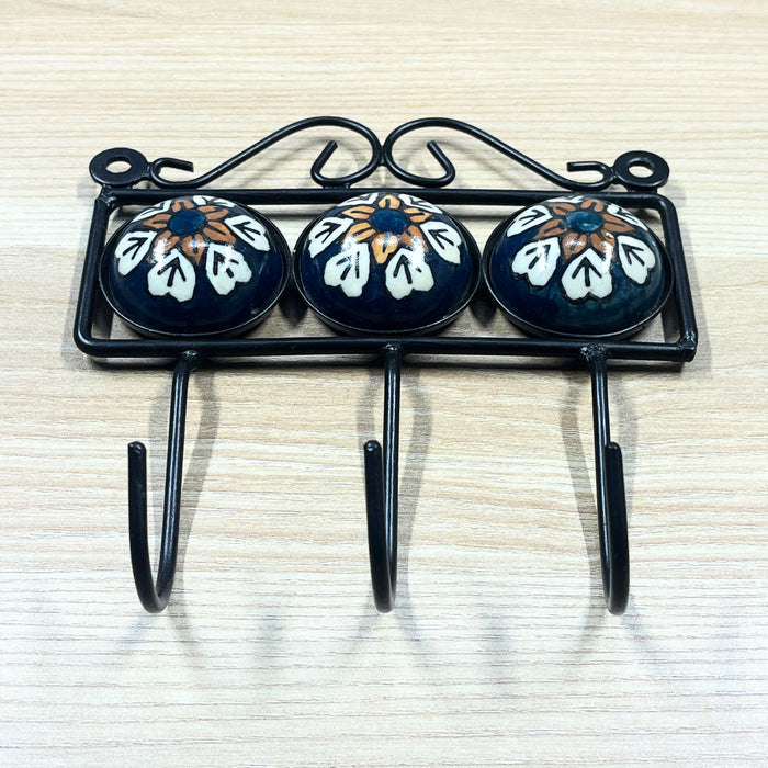 Triple Hook Ceramic & Iron Key Holder