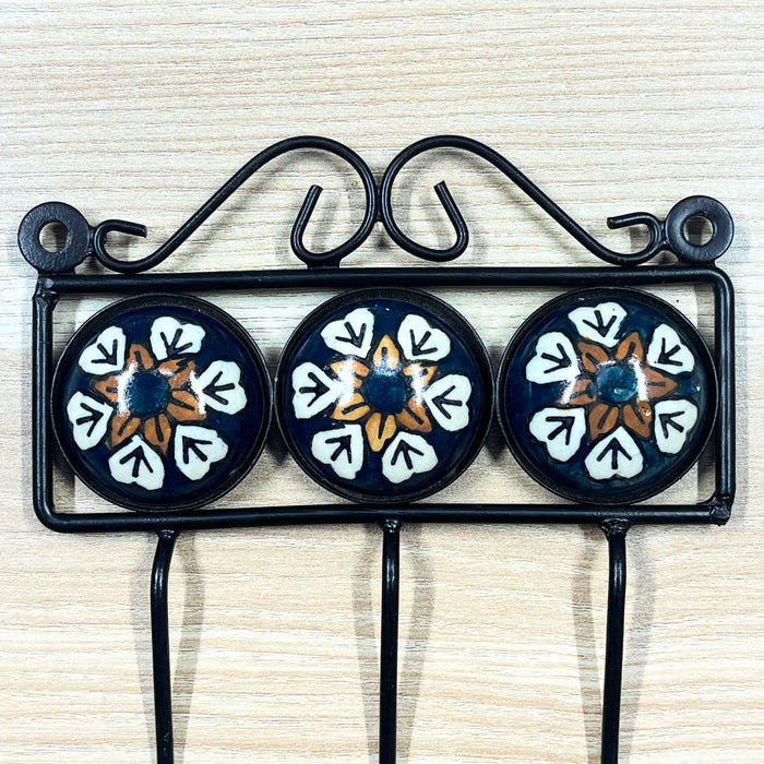 Triple Hook Ceramic & Iron Key Holder