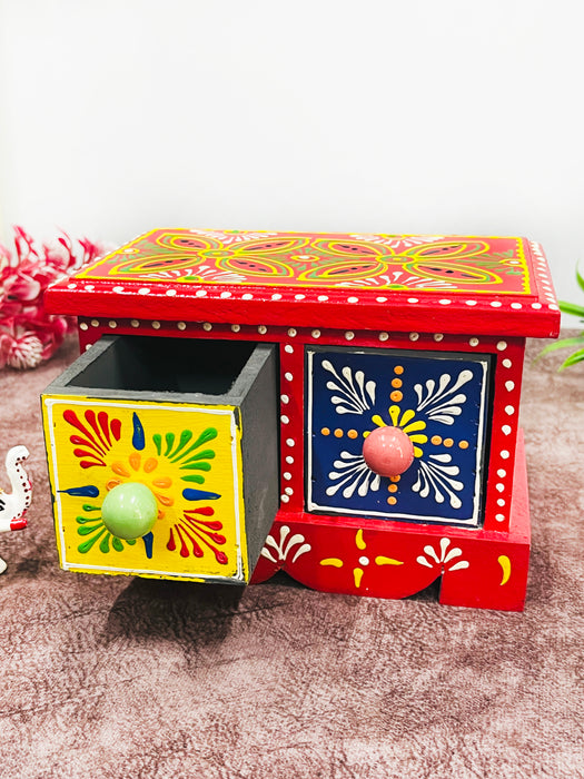 Handmade Wooden Hand-Painted 2 Drawer Chest – Ethnic Jewelry & Trinket Organizer Box
