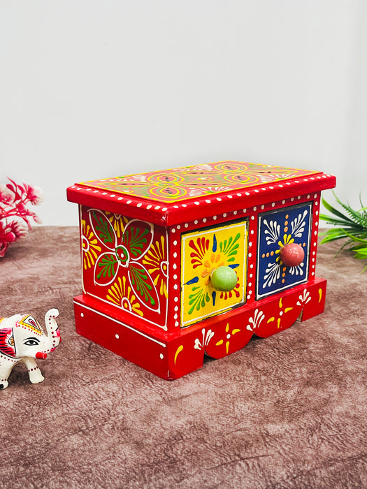 Handmade Wooden Hand-Painted 2 Drawer Chest – Ethnic Jewelry & Trinket Organizer Box