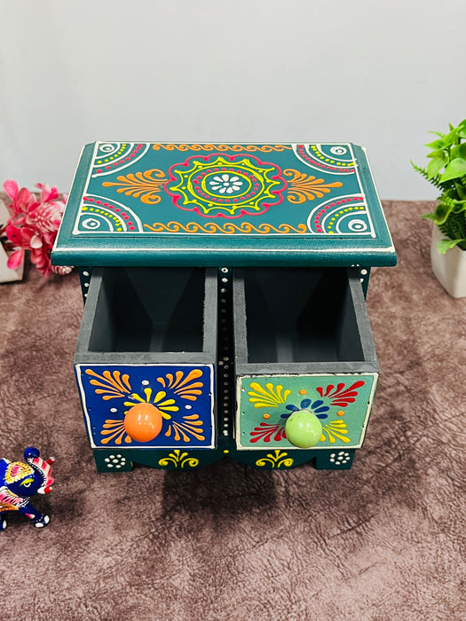Handcrafted Wooden Painted Multi-Drawer Chest | Decorative Jewelry & Spice Storage Box