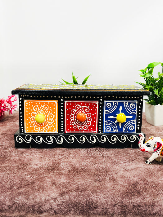 Colorful Handmade Wooden Box with Ceramic Drawers – Multipurpose Storage & Gift Item