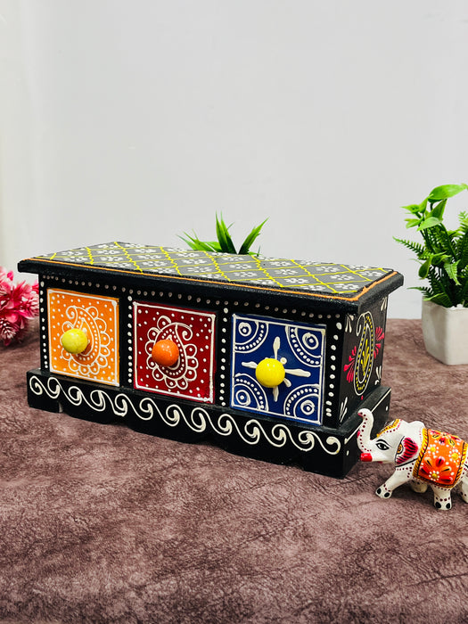 Colorful Handmade Wooden Box with Ceramic Drawers – Multipurpose Storage & Gift Item
