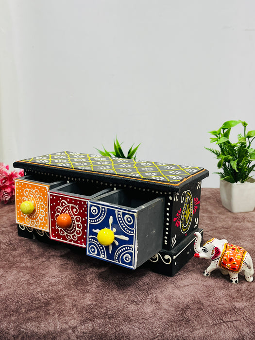 Colorful Handmade Wooden Box with Ceramic Drawers – Multipurpose Storage & Gift Item
