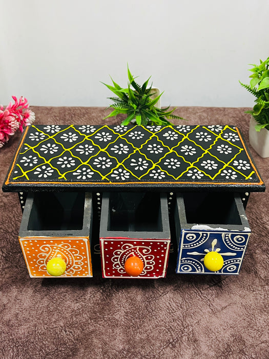 Colorful Handmade Wooden Box with Ceramic Drawers – Multipurpose Storage & Gift Item
