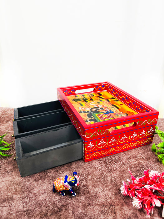 Handmade Wooden Hand-Painted Drawer Chest with Tray Top – Ethnic Jewelry & Storage Organizer