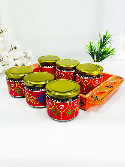 Hand-Painted 6 Jar Set with Wooden Tray – Traditional Decorative Storage & Gift Set
