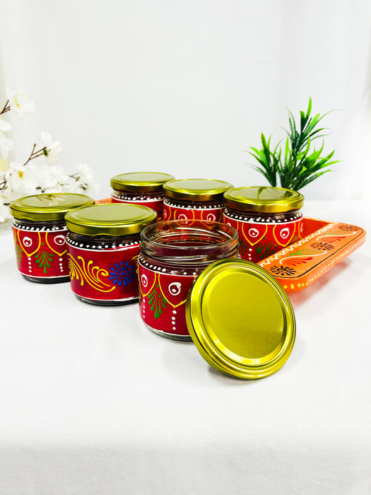 Hand-Painted 6 Jar Set with Wooden Tray – Traditional Decorative Storage & Gift Set