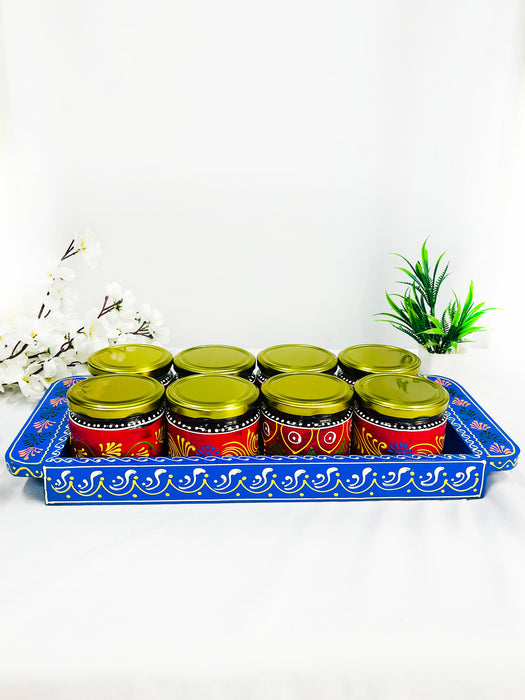 Hand-Painted 8 Jar Set with Wooden Tray – Traditional Decorative Storage & Gift Set