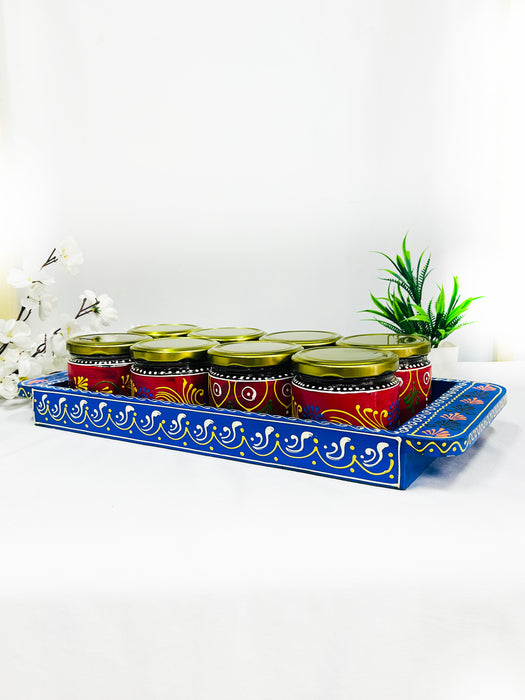 Hand-Painted 8 Jar Set with Wooden Tray – Traditional Decorative Storage & Gift Set