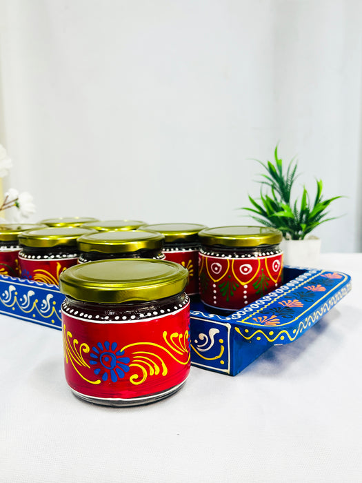 Hand-Painted 8 Jar Set with Wooden Tray – Traditional Decorative Storage & Gift Set