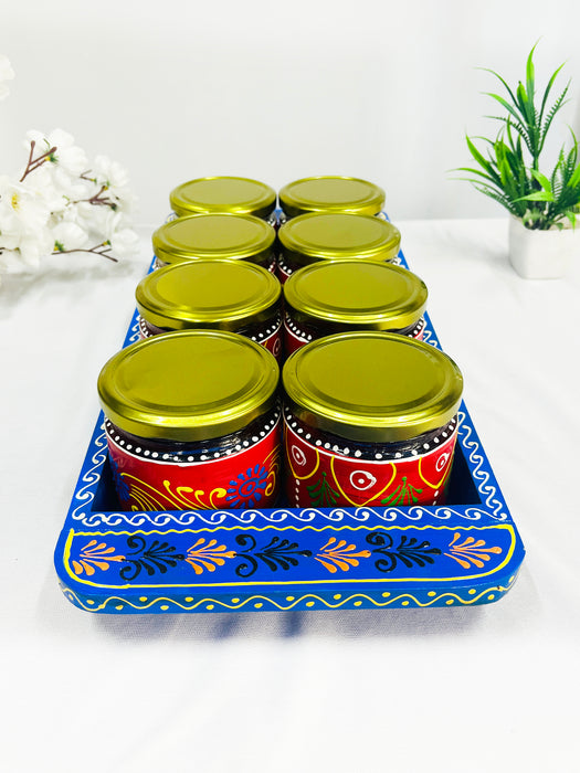 Hand-Painted 8 Jar Set with Wooden Tray – Traditional Decorative Storage & Gift Set