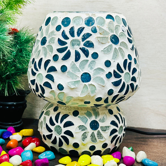 Handcrafted Blue Floral Mosaic Glass Table Lamp – Artistic Home & Bedroom Decor Light