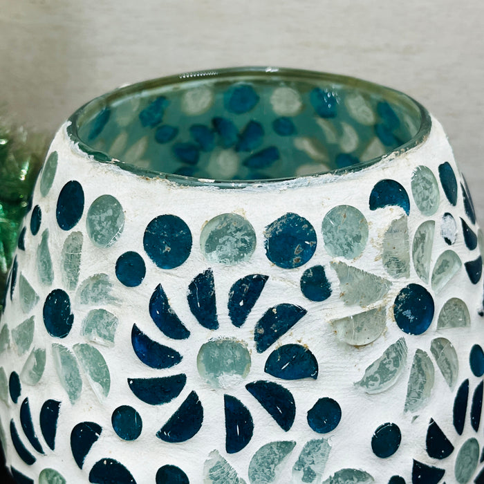 Handcrafted Blue Floral Mosaic Glass Table Lamp – Artistic Home & Bedroom Decor Light