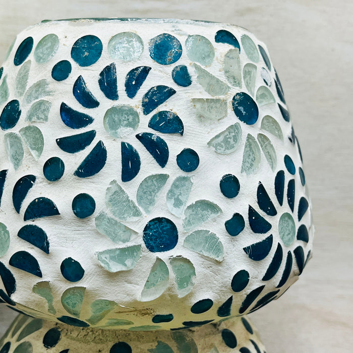 Handcrafted Blue Floral Mosaic Glass Table Lamp – Artistic Home & Bedroom Decor Light