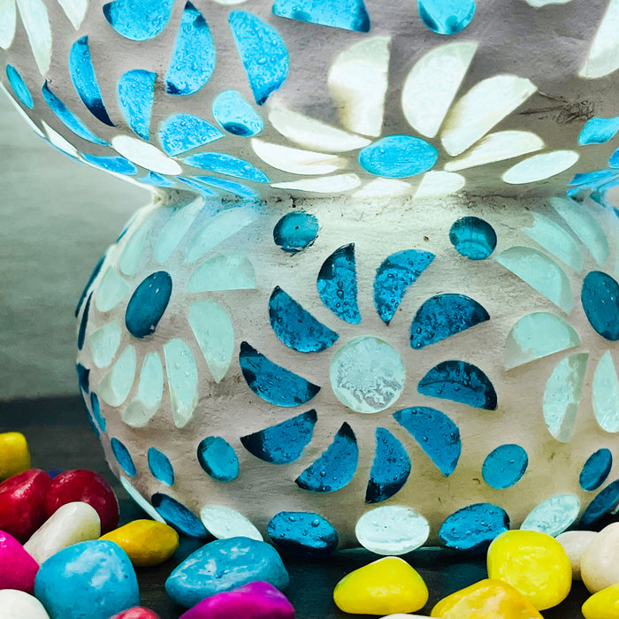 Handcrafted Blue Floral Mosaic Glass Table Lamp – Artistic Home & Bedroom Decor Light
