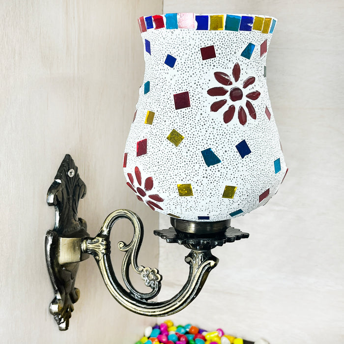 Handcrafted Mosaic Glass Wall Lamp – Multicolor Floral Design Light for Home Decor