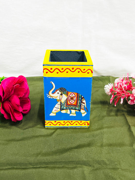 Hand-Painted Wooden Elephant Pen Stand – Traditional Rajasthani Art