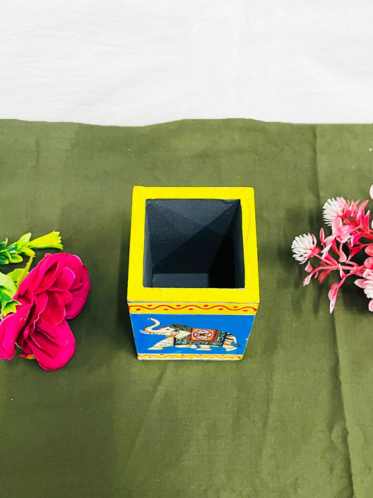 Hand-Painted Wooden Elephant Pen Stand – Traditional Rajasthani Art