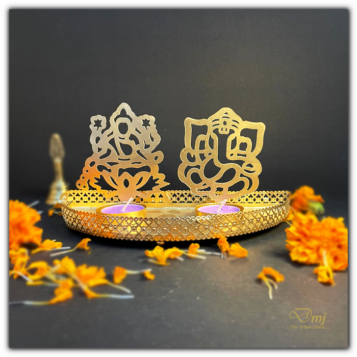 Laxmi Ganesh Tea Light Candle Holder with Shadow Design for Home