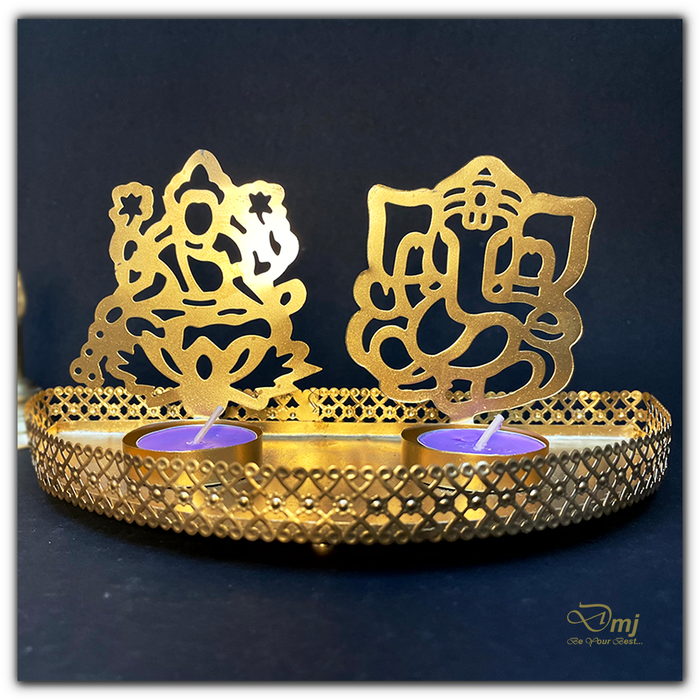 Brass Finish Ganesha Laxmi Candle Holder for Pooja and Meditation Space