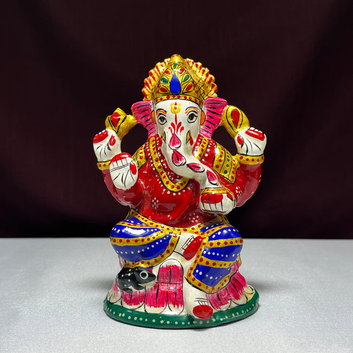 Handcrafted Meenakari Mukut Ganesha Metal Statue