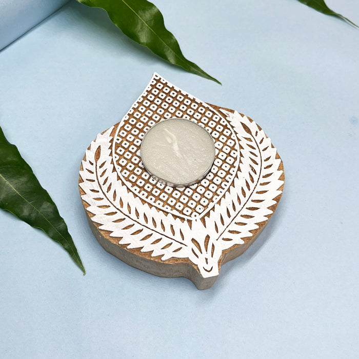 Lotus Design Handcrafted Wooden Tea Light Candle Holder 5