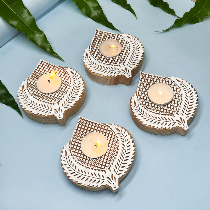Lotus Design Handcrafted Wooden Tea Light Candle Holder 6