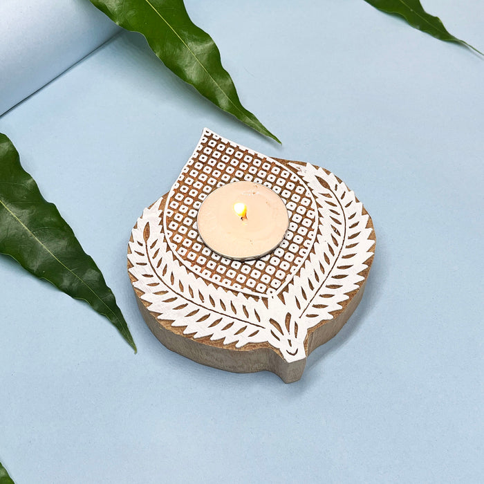 Lotus Design Handcrafted Wooden Tea Light Candle Holder 7